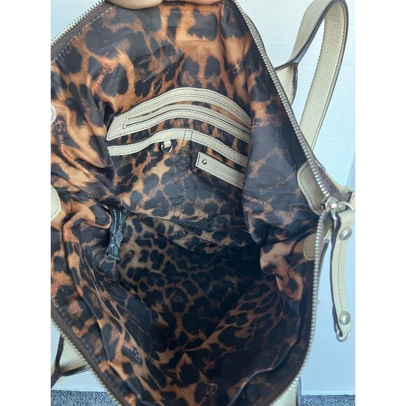 B. Makowsky Cream Off White Pebble Leather Brown Stitching Hobo XL Shoulder Bag - Picture 8 of 14